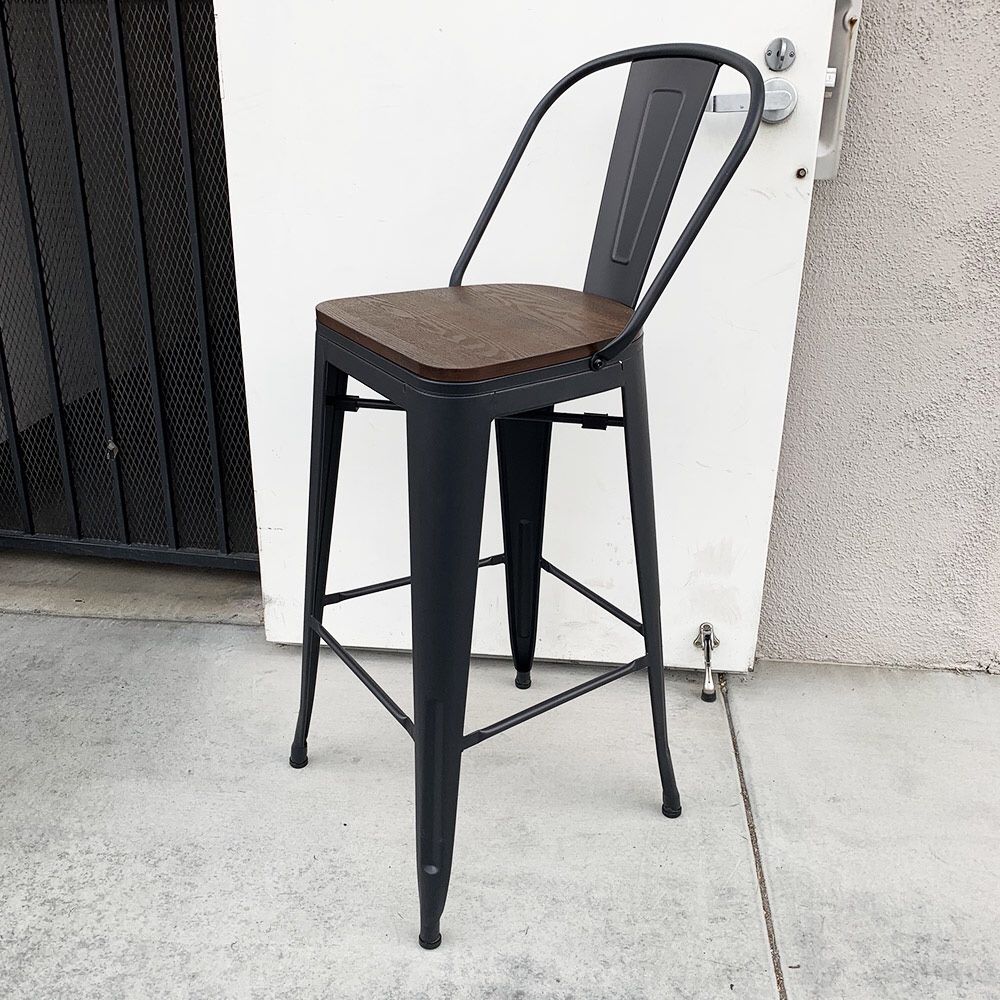 New in Box $30 (Black) Metal Wooden Bar Stools w/ Backrest 30” Seat Height, for Kitchen Counter Top Barstool 