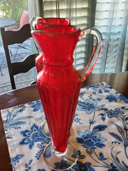 15" Red Glass Pitcher Style Vase Pair - $30 obo