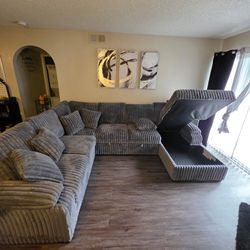 Grey Color Corduroy Material 123” Inches Sectional