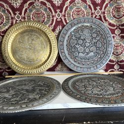 Vintage Persian Metal Round Trays 