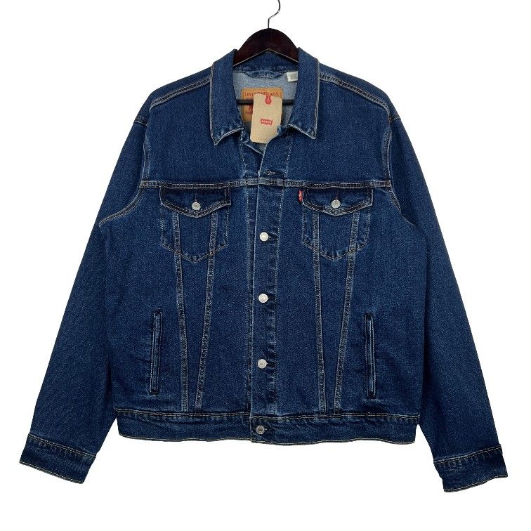 NWT Levis Denim Jacket Mens Jean Trucker Stretch Button Dark Red Tab Pocket SZ LARGE