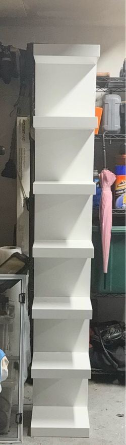 White Tall Narrow Bookshelf Unit