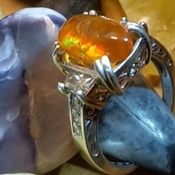 precious fire opal Sterling silver 