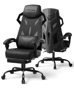 100% Brand New in box Black Gaming Chair with Footrest, Ergonomic Gaming Chair with Headrest and Lumbar Support, Black Office Chair