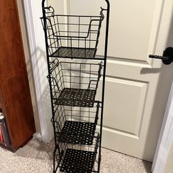 black metal tower storage basket rack