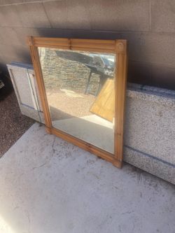 Square Wall Mirror with Wood Frame