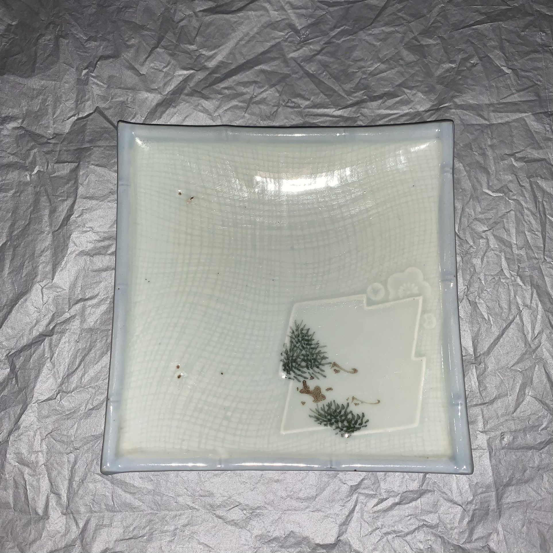 Vintage Japanese Glazed Ceramic Square Plate