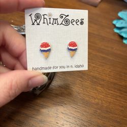 New Whimzees Stud Ice Cream Cone, Red, White And Blue Earrings