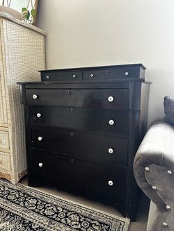 Antique Dark Wood Dresser with Glove Box Drawers