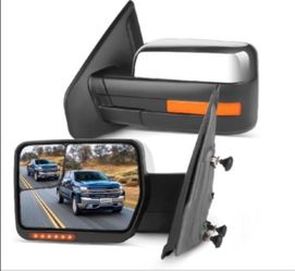 Towing Mirrors for 2004-2014 for Ford for F-150 Blind Spot Mirror Power Heated Chrome Puddle Signal Double Glass (Driver Side and Passenger Side