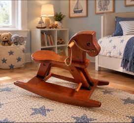 Vintage 80s/90s-solid Wood-toddler Rocking  Horse-hand Crafted-Montreal Canada