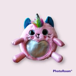 Zuru Rainbowcorns Plush Pink Cat Unicorn Silver Heart on Stomach Stuffed Toy 10"