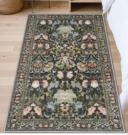 Washable Rug, Green Floral