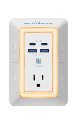 Multi Plug Outlet Surge Protector with 4 USB Ports(2 USB-C PD 20W) and Night Light