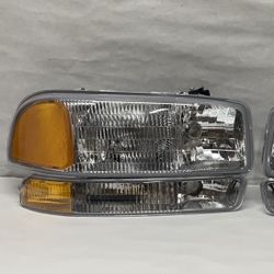 99 To 06 GMC Sierra Yukon Denali OEM STYLE Headlights Luces Micas Faros Focos Luz Light Chrome Cromado 