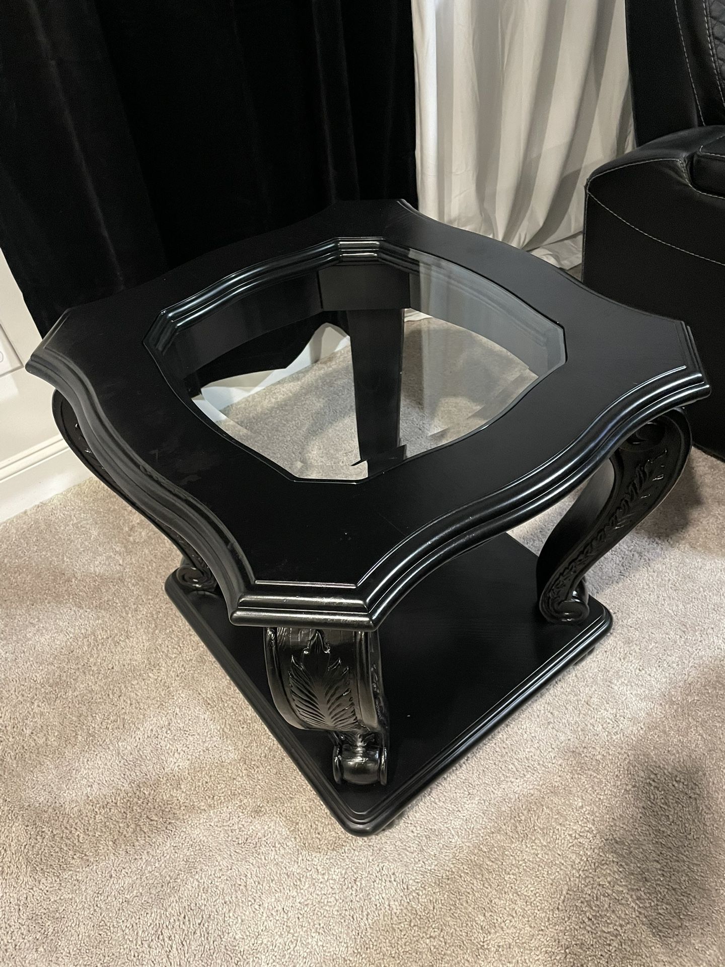 Elegant Black End Table with Glass Insert