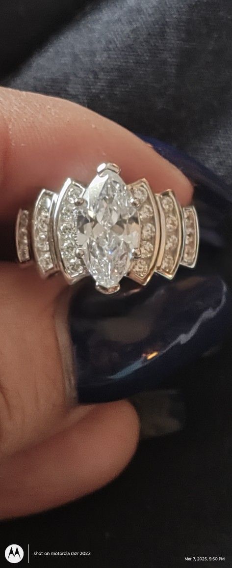NEW Marquise Cut & Round Cubic Zirconia Set In Sterling Silver Size 5 & 6