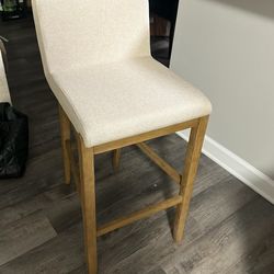 2 - Nathan James upholstered wood counter height barstool light brown flax: rubber wood frame