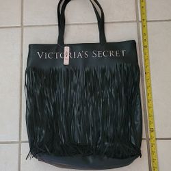 Victoria's Secret Black Faux Leather Fringe Tote Bag Limited Edition  New with Tags