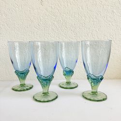 Bormioli Rocco ‘Bahia’ Iced Tea Water Glasses, Italy, Blue Green 6”, Set Of 4