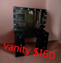 Black Vanity Desk with Lighted Mirror
