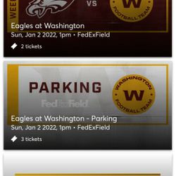 2 Tickets WFT vs Eagles With Parking Pass