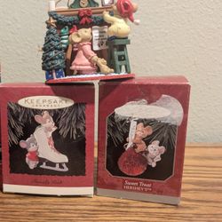 Vintage Hallmark Ornaments set Of 3 Mice Themed With Boxes