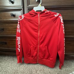 Red & White Graphic Zip Up Hoodie