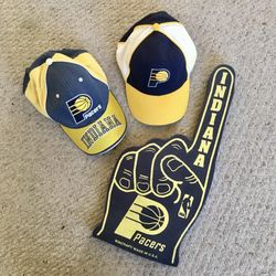 Lot of 3 Vintage INDIANA PACERS NBA Sports Caps and Foam Finger