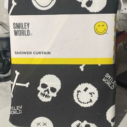 Halloween Smiley 🌎  World Emoji  Skeleton Head Bone Face Shower Curtain 