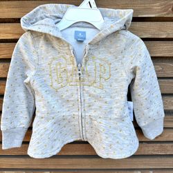 Toddler Baby Gap Gray With Shimmery Gold Polkadots Hoodie With Flounce