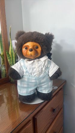 Vintage Bear Plush Doll with Hard Face