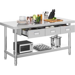 72" X 24" Stainless Steel Table with 3 Drawers, NSF Work Table with Drawer, Metal Table Prep Table for Home Kitchen Restaurant Garage Warehouse
