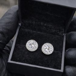 Luxury VVS Moissanite Halo Stud Earrings – Pass Diamond Tester – Box Included