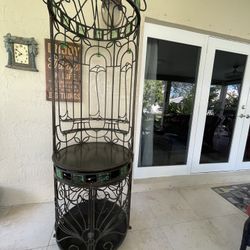 ElegClassic Wrought Iron Standing Bar With Wine and Bottle Storage, Stemware & Accessories 