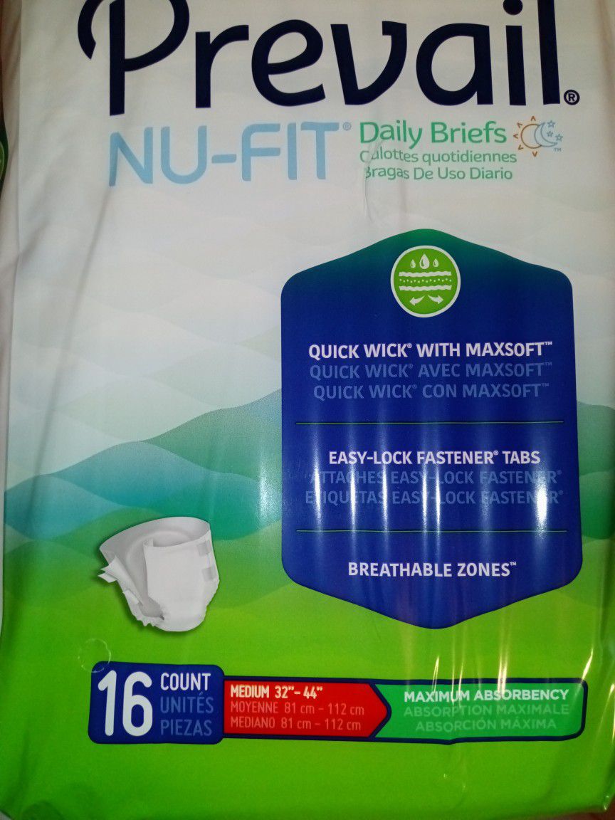 FOR SALE 20 PACKS OF 16 COUNT PREVAIL NU-Fit DAILY BRIEFS Young Adult, Special Needs Diapers (MEDIUM, MEDIANO) $100.00 for all!!