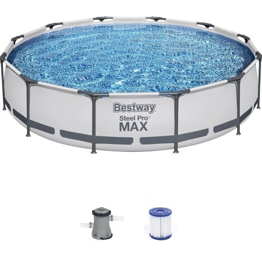 Bestway Steel Pro MAX 12 Foot x 30 in Round Metal Frame Above Ground Outdoor Swimming Pool