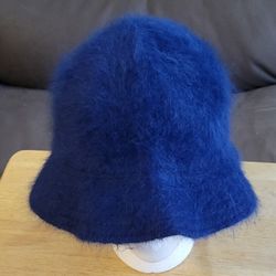 Angora Polyester Acrylic And Nylon Blend Fuzzy Blue Bucket Hat