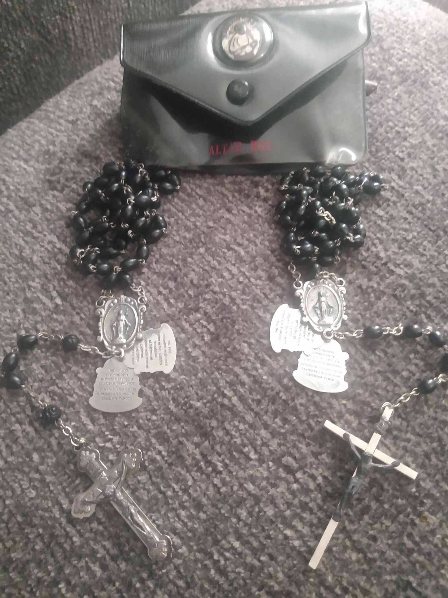 Antique Alter Boy Crucifix black bead chains/ Prayer charm