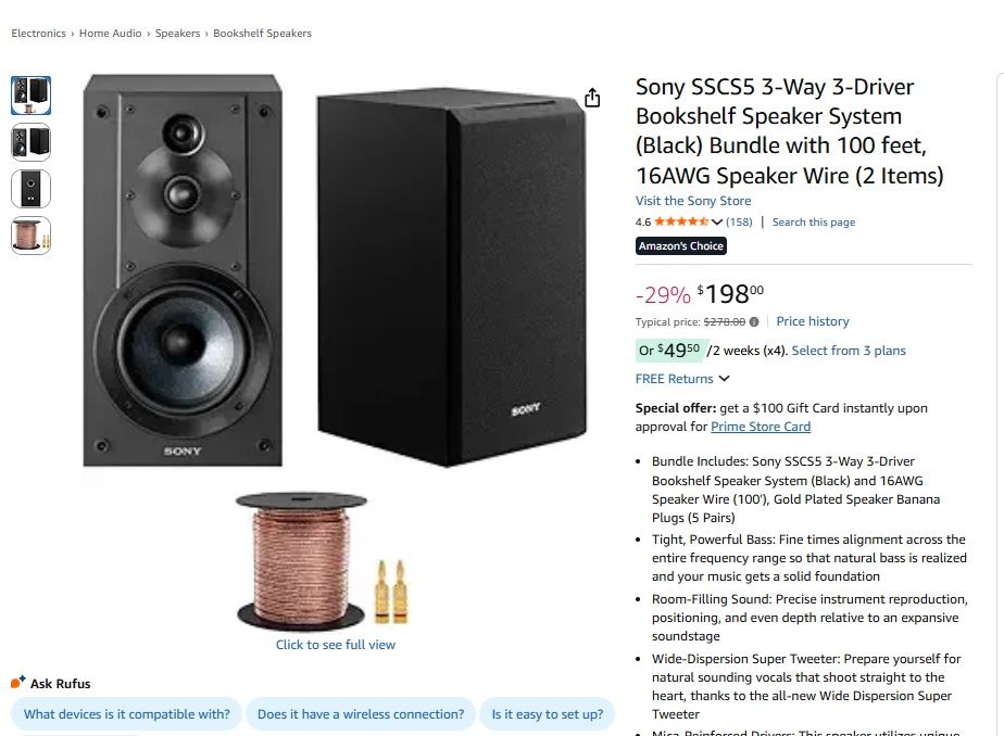 Brand New Sony SSCS5 3 Way 3 Driver Bookshelf Speaker