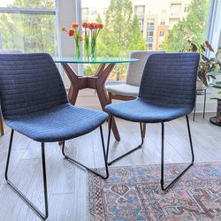 Pair of AllModern Blue Boucle Dining Chairs