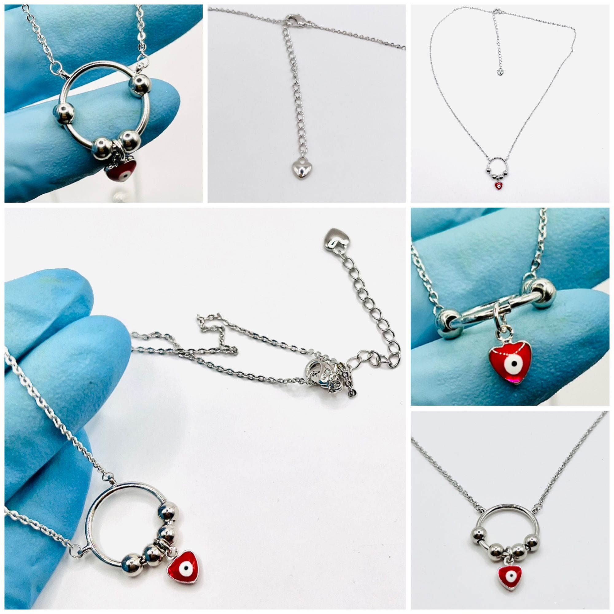 NEW White Gold Plated Necklace With Enamel Evil Eye Charm