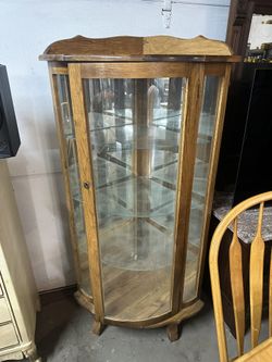 Antique Oak Corner Curio Display Cabinet