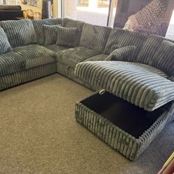 Sectional Sleeper In Grey Corduroy 