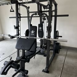Vesta Fitness Smith Machine 2001 w/Bench Attachment | 230lb Bumpers Weights | 7ft Olympic Bar | Fitness | Gym Equipment | FREE DELIVERY 🚚 