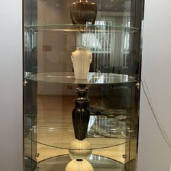 Curio Cabinet, Silver Finish, 2 Curved Glass Doors