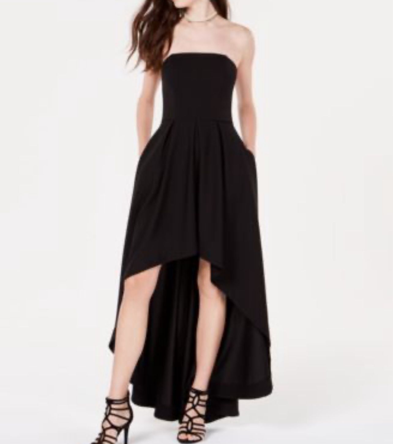 Speechless Junior Women's Black Strapless Stretch High-Low Gown Dress 7
