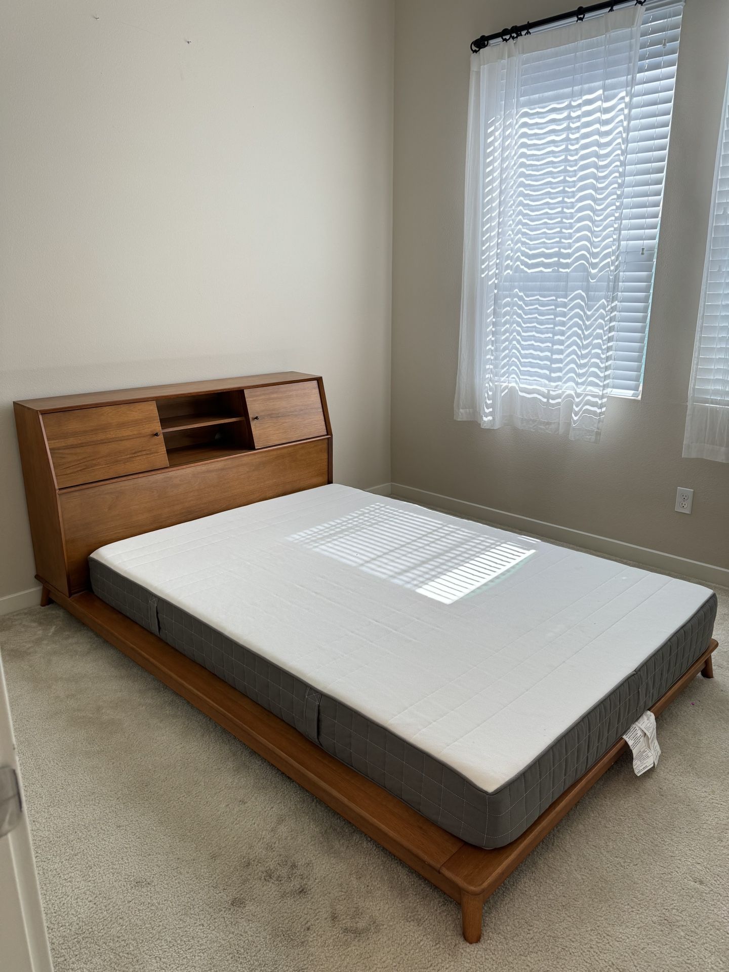 2. West Elm Full Size Mid-Century Headboard Storage Platform Bed w/mattress