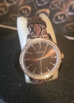 Brand New Kessaris Women's Fashion Watch – Brown Dial, Crystal Bezel, Snakeskin Strap