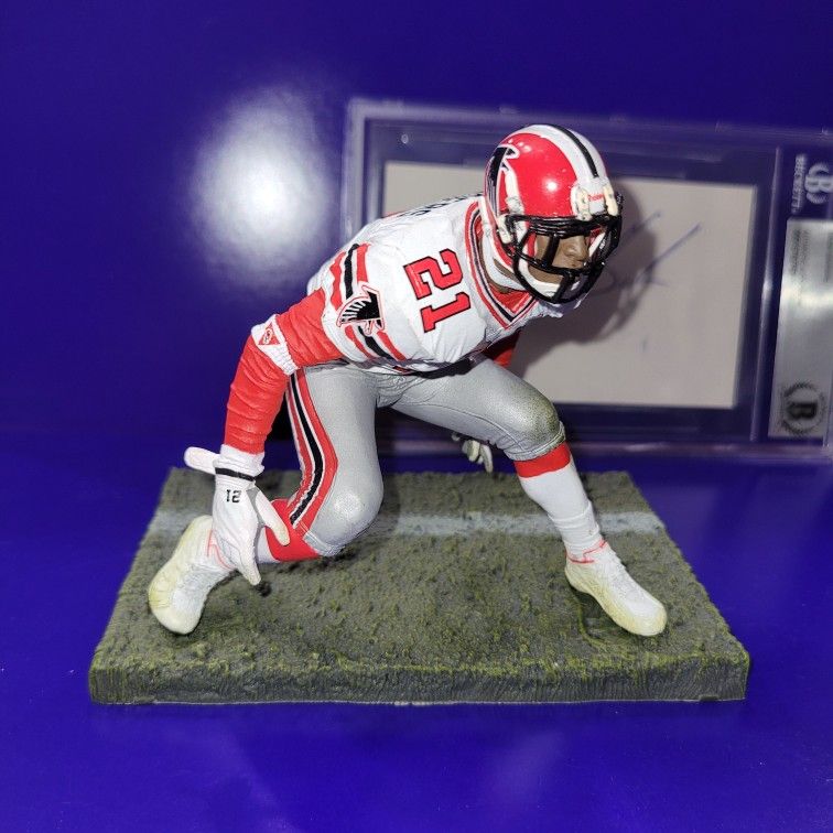 DEION SANDERS MCFARLANE FIGURE AND SIGNED INDEX CARD BECKETT AUTHENTICATED